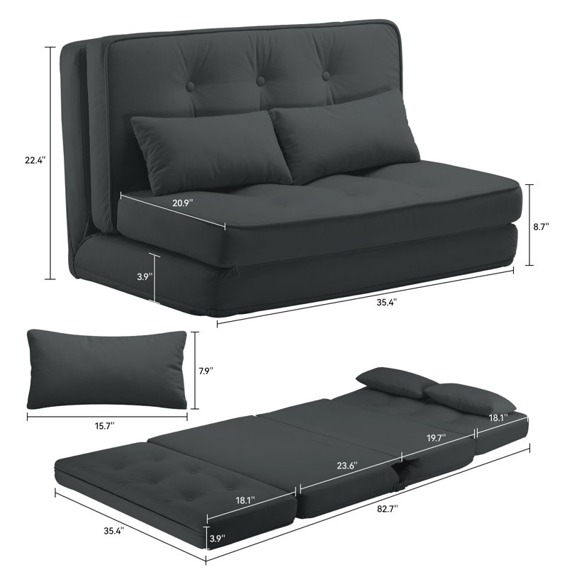 Canapé-lit pliant, canapé-lit convertible avec coussins, canapé de plancher en tissu et matelas pliable en mousse à mémoire de forme avec housse lavable pour le salon, la chambre d'amis, le dortoir