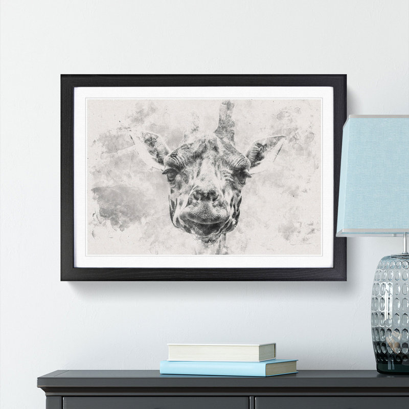 Wonderful Giraffe Watercolour - Framed Print, Black, 62cm H x 87cm W x 2cm D