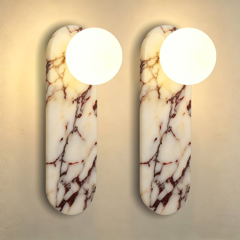 13.78in Bulgari Marble Wall Sconces,modern Nutural Alabaster Wall Light With Glass Globe Shade,g9 Lights Including