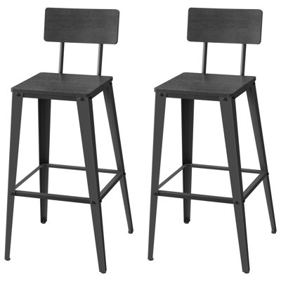 Set Of 2 Bar Stools, Bar Height Stools, Tall Bar Stools With Back, Bar Chairs, Steel Frame, Industrial Style