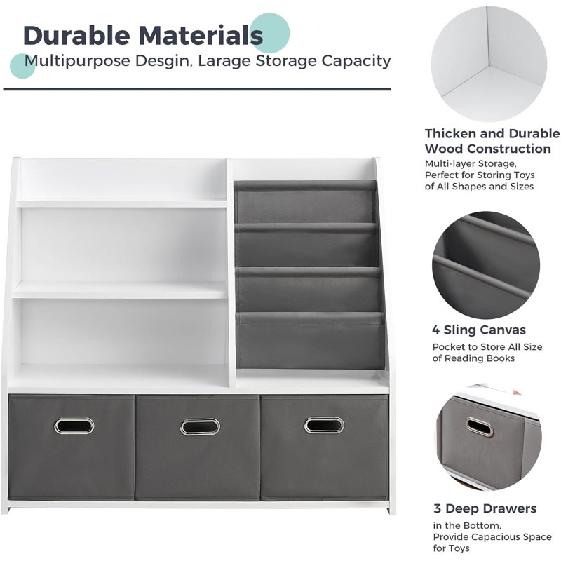 Kids Bookshelf And Toy Storage Organizer, White