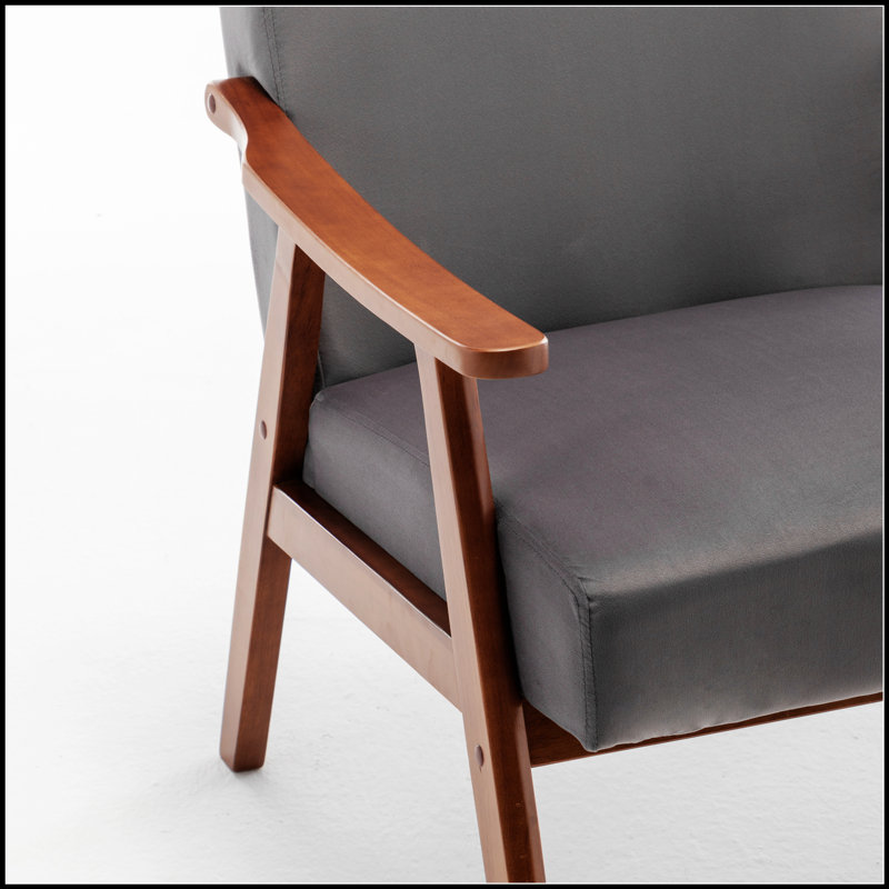Accent Chair with Velvet Upholstery and Solid Wood Frame, Classic Mid-Century Modern Living Room Furniture for Extra Seating