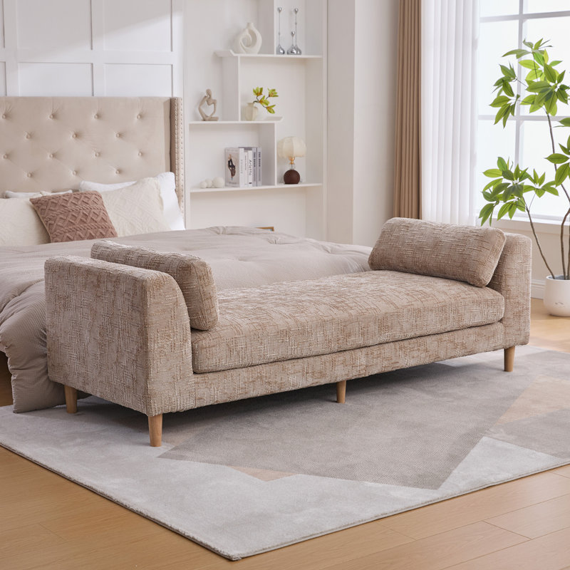 83"W Upholstered Bench For Bedroom End Of Bed, Brown