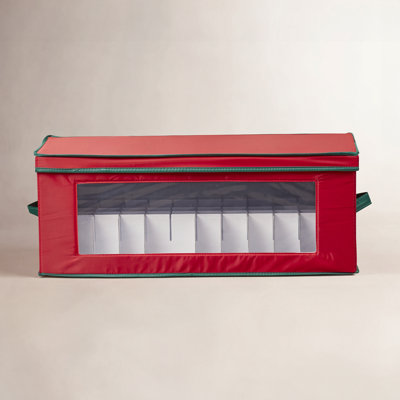 Holiday Ornament Storage Box 36 Piece with Dividers with Green Trim