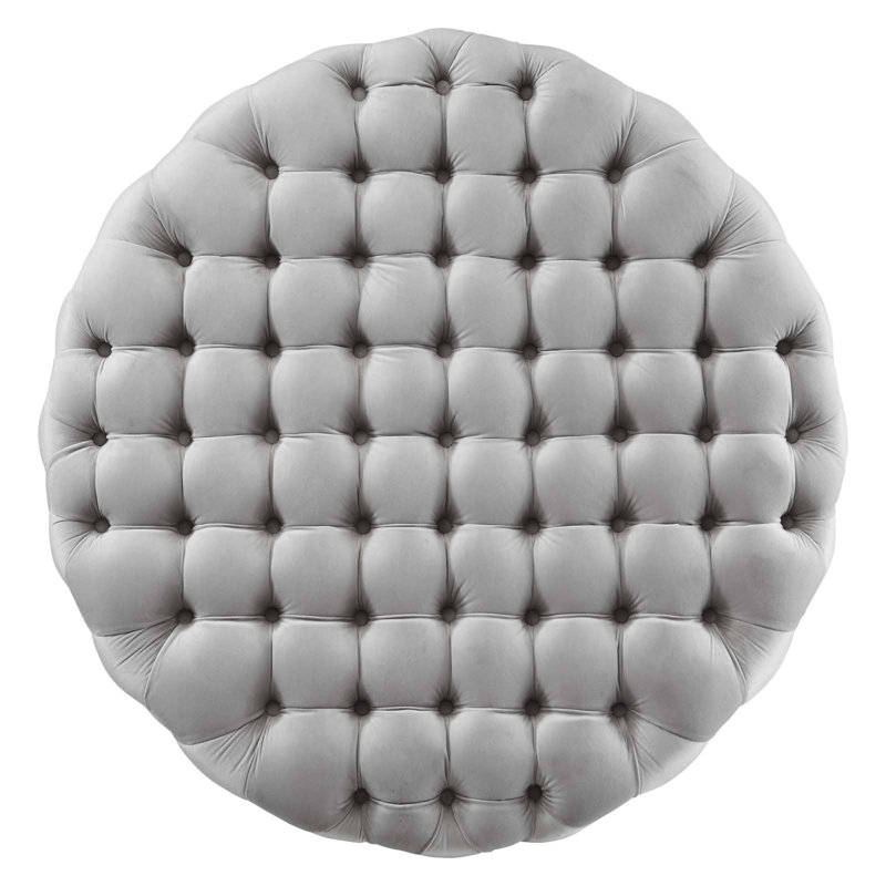 Luxurious Amour 40'' Light Gray Tufted Velvet Round Ottoman