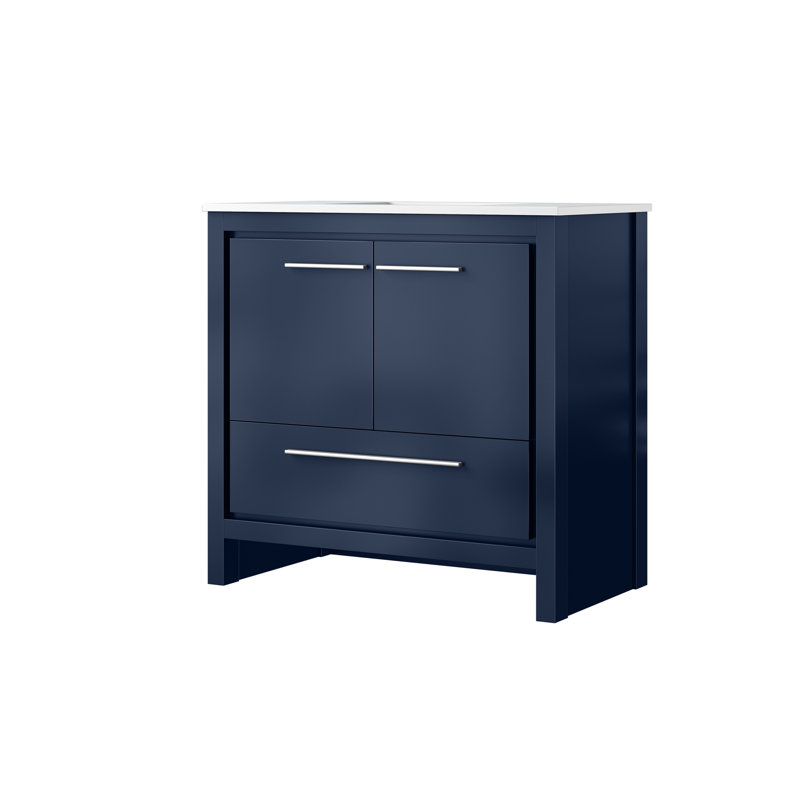 Meuble-lavabo avec plateau en marbre de culture, Bleu marine