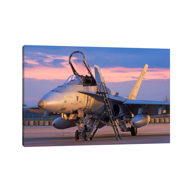 A Royal Canadian Air Force CF-188 Hornet Preparing for a Night Takeoff from Romania I 1 Piece Wrapped Canvas Wall Art