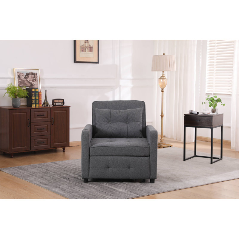 Canapé-lit convertible 3-en-1 avec port USB et poche latérale, canapé-lit avec fauteuil escamotable, chaise simple à dossier réglable