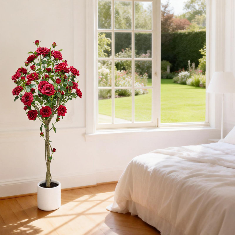 Elegance in Full Bloom - Arbre de rose réaliste en pot de 1,5 mètre en pot décoratif, charme de jardin intérieur et extérieur couvert