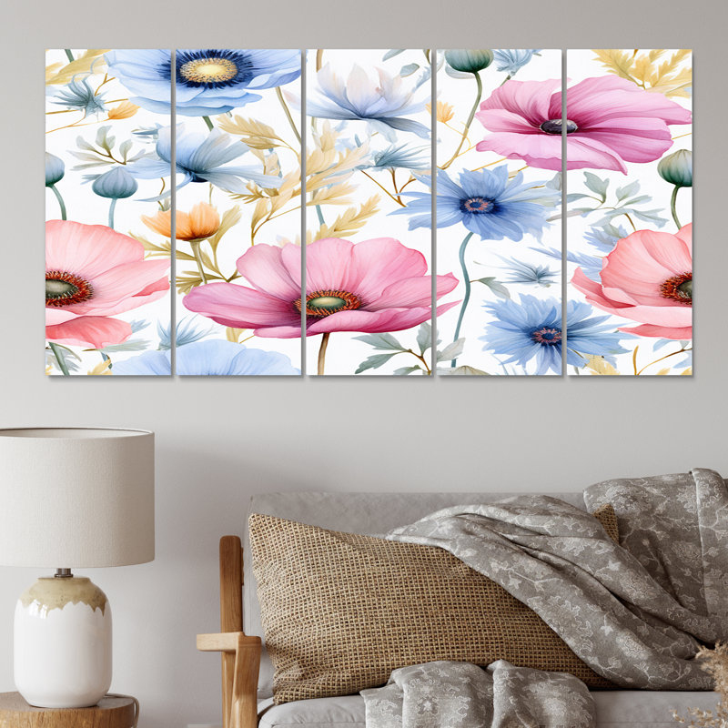 Pétunia rose - impression d'art mural fleurs - 5 panneaux égaux