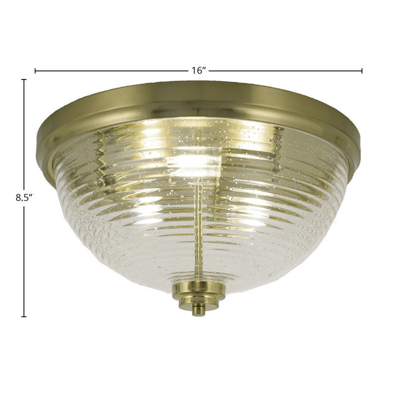 Plafonnier encastré, avec verre bullé transparent nervuré, Laiton New Age, H 8,5 po x l 8,5 po x P 16 po