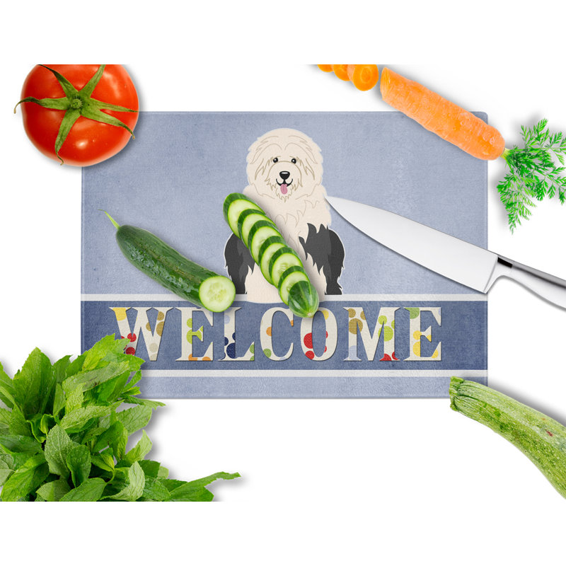 Planche à découper vieux en verre trésors caroline Welcome Dog