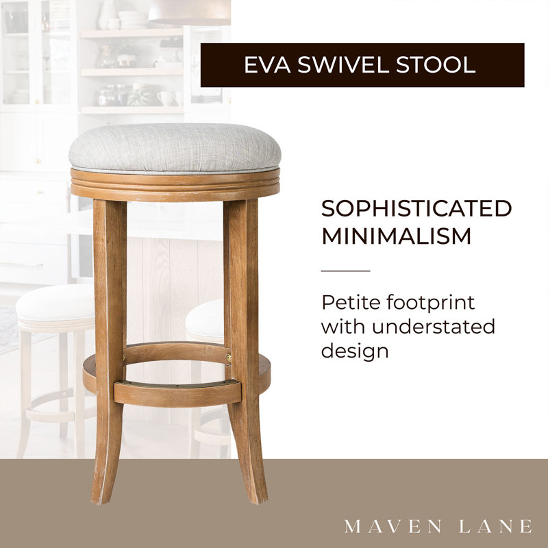 White Oak Backless Swivel Counter Stool with Upholstered Seat