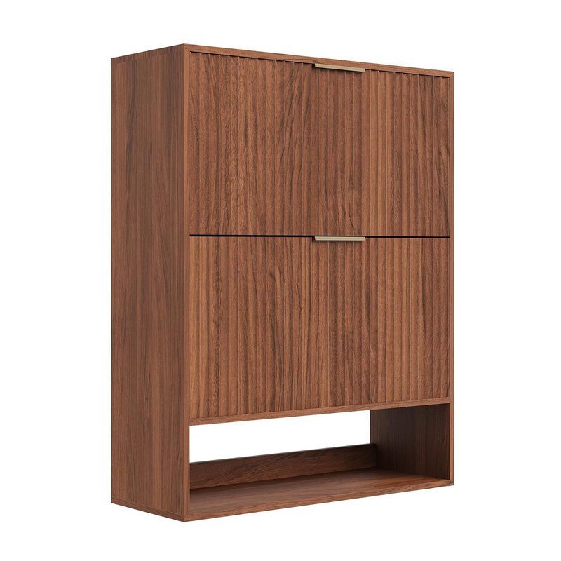 20 Pair Shoe Storage Cabinet, Brown Wood