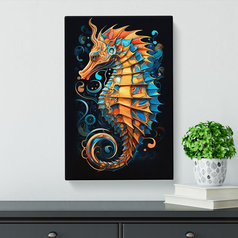 Seahorse Geometric Art - Wrapped Canvas, 50cm H x 35cm W x 3cm D