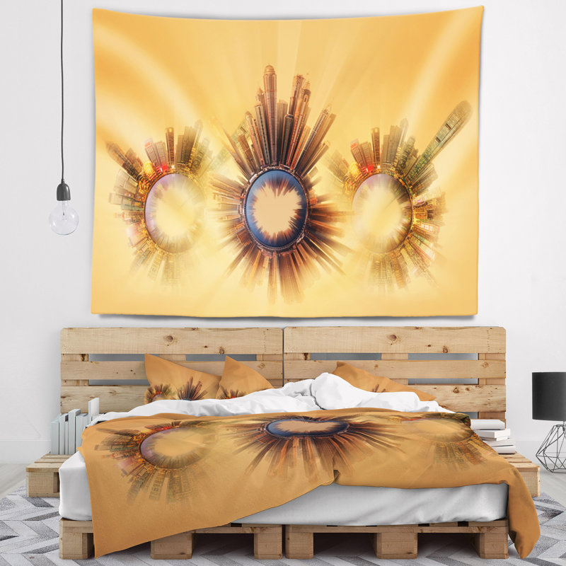 Polyester de planètes en terre avec tapisserie skyscrapers avec accessoires suspendu inclus, H 50 po x l 60 po