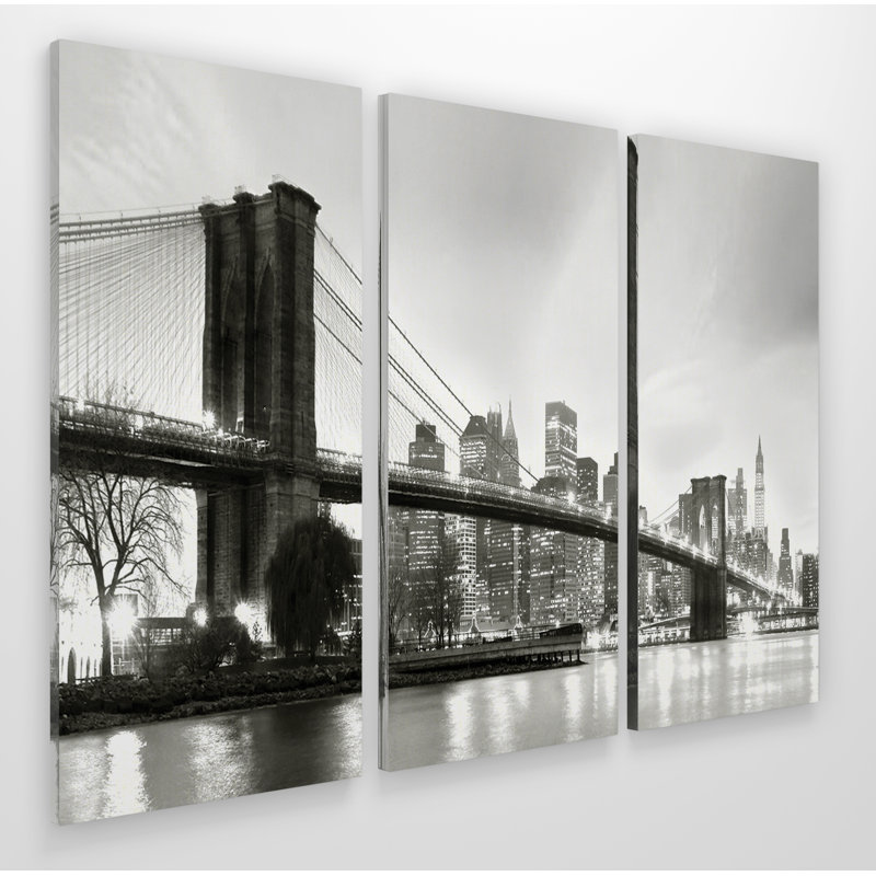 Twilight pont de Brooklyn-multi-pièces sur toile, H 24 po x l 36 po x P 1,5 po