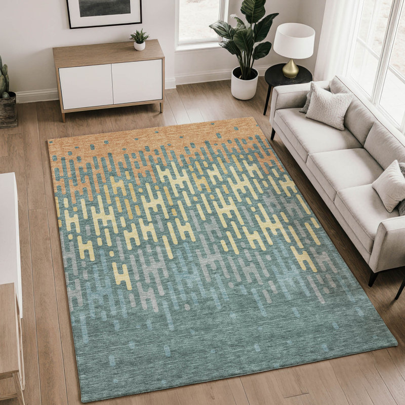 Tapis abstrait lavable à la machine Premium, Teal, 8' x 10'