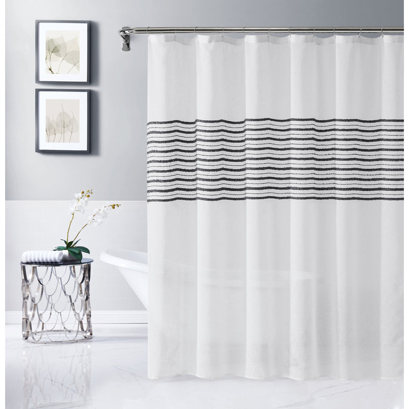 Arolyn Striped Shower Curtain, White