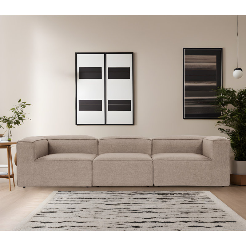 Stylish 3-Seat Sofa, Brown Linen Upholstery, 116.9 x 26.0 x 41.3 inches | 100% Hornbeam Frame, 32 DNS Foam for Ultimate Comfort | Durable Plastic Legs, Perfect for Living Room & Family Spaces, Modern Design