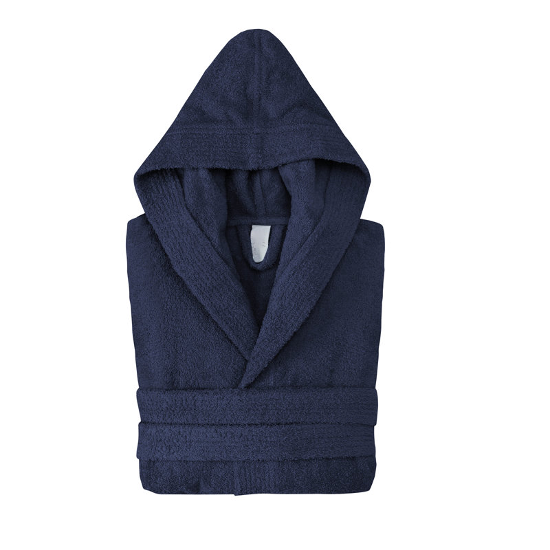 Monogrammed Hooded Turkish Cotton Bathrobe, Navy, B