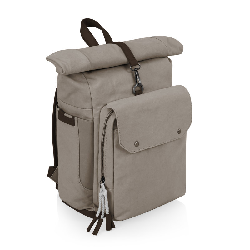 Carmel Roll Top Picnic Backpack Cooler with Outdoor Dining Set, Gray