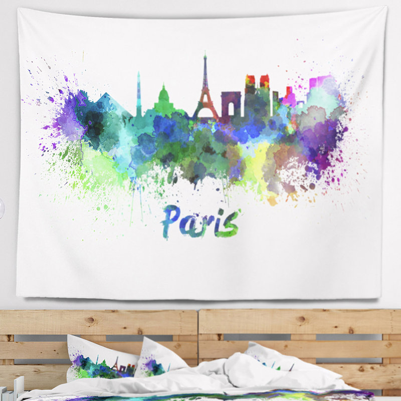 Tapisserie de paris skyline Cityscape, H 32 po x l 39 po