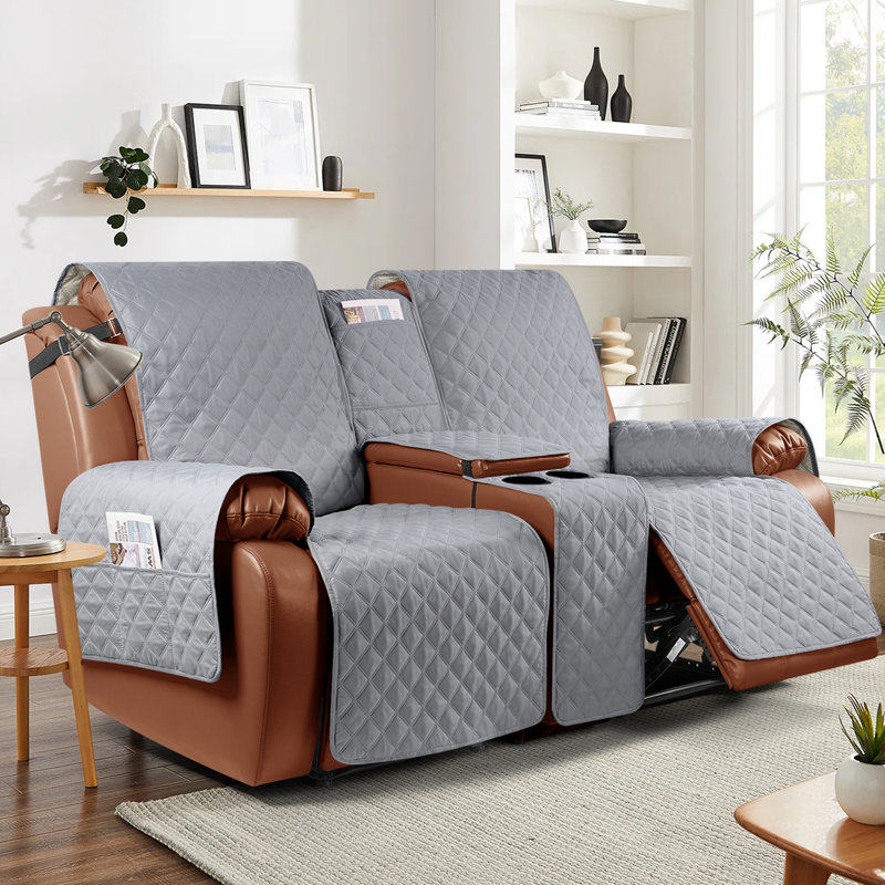 Housses pour causeuse inclinable avec console Kyrstie, Mélange de polyester gris clair