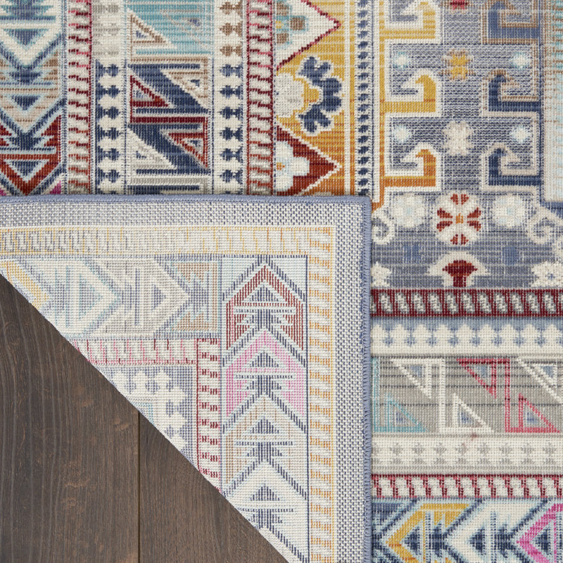 Red/Gray/Blue Area Rug, Rectangle 5'3" x 7'10"