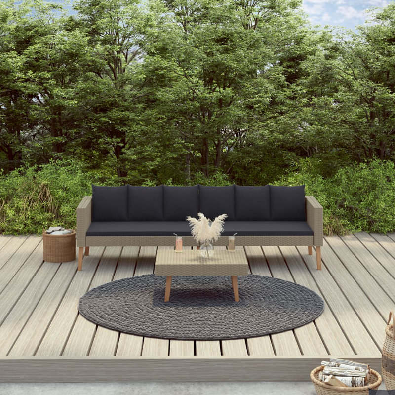 2 Piece Lounge Chair with Cushions, Black, Oak