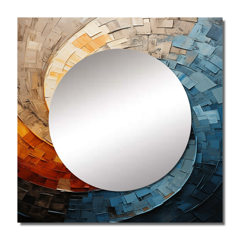 Collage en spirale - art mural abstrait miroir carré pour salle de bain, 36 po x 36 po