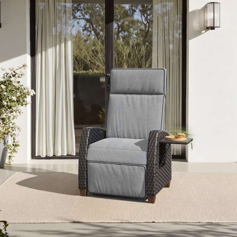 Moore Wicker Recliner Patio Chair with Cushions, Gray, Dark Brown