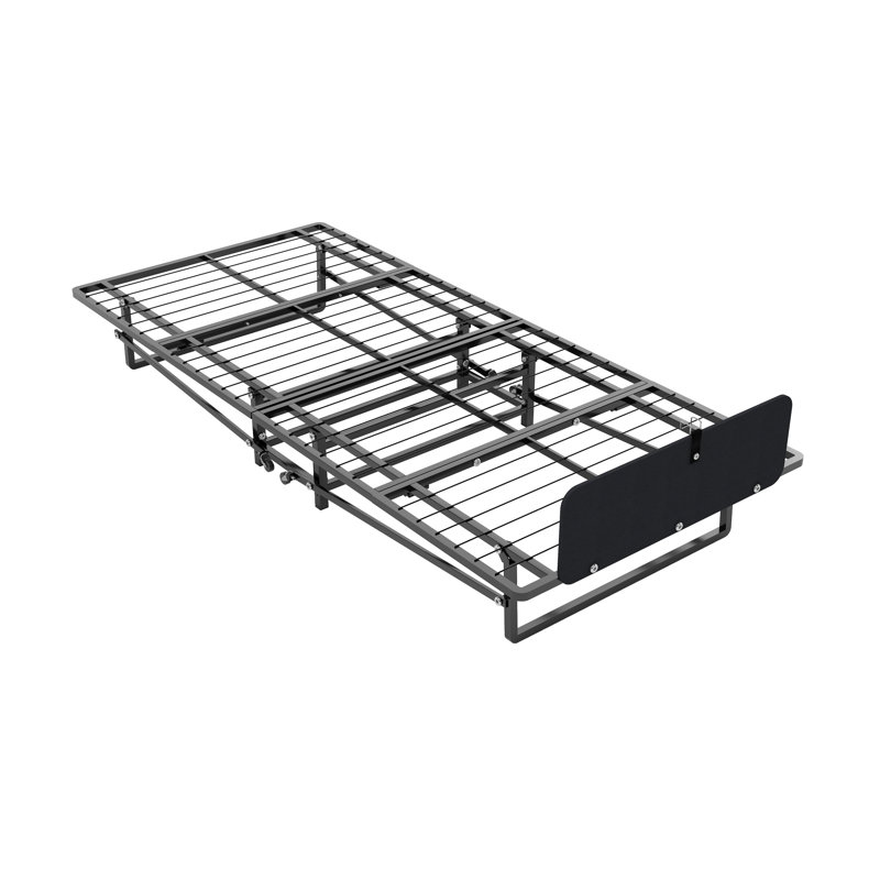 Black Metal Folding Twin Bed Frame With High - Density Foam Mattress, 4 Smooth Rolling Wheels For Easy Movement, Ideal Dorm And Workplace Minimalist 4" Castors Movable Storage, Living Room