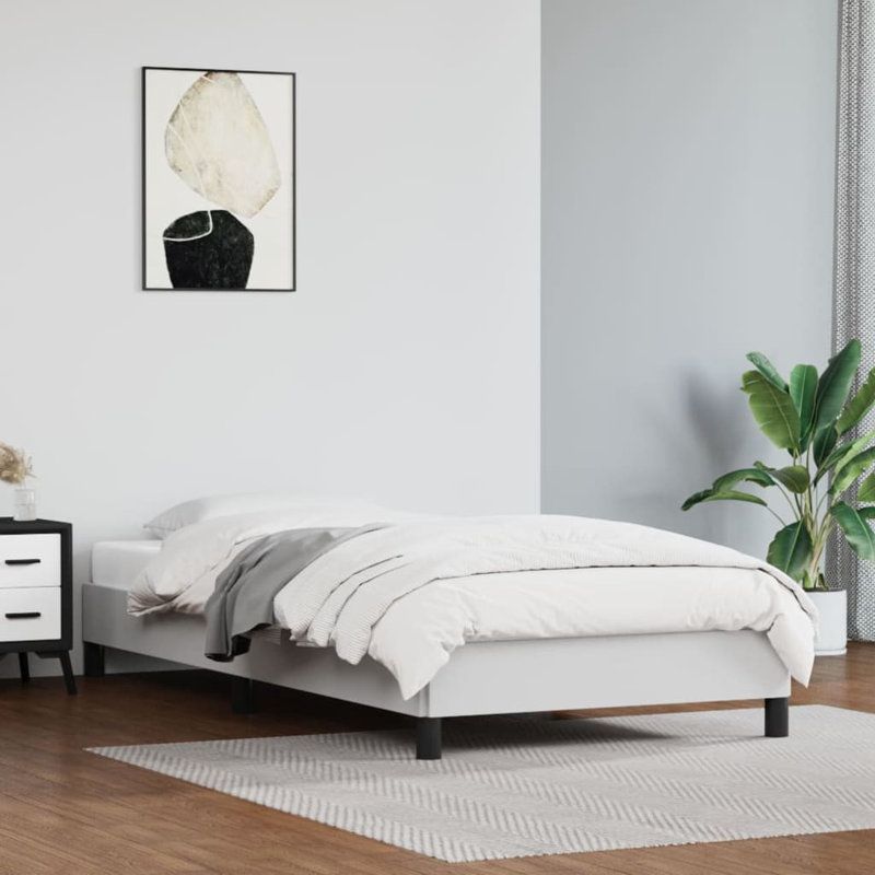Strath vidaXL Bed Frame, Faux Leather Upholstered Platform Bed Frame, No Mattress, White, Twin XL