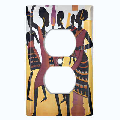 Native African Culture Women Beige Copper Rust Patina Teal Print 1 - Gang Toggle Light Switch Standard Wall Plate