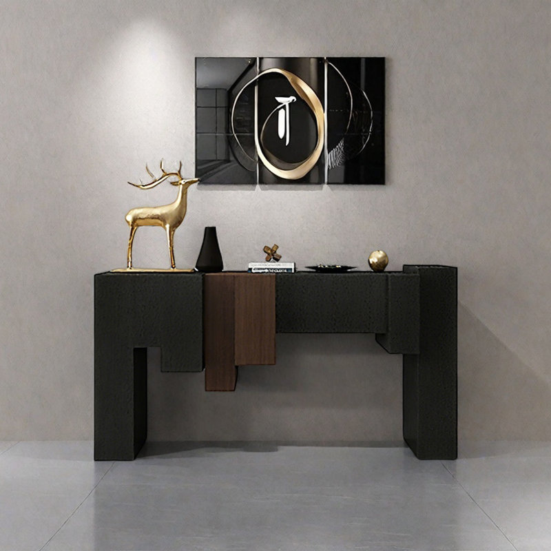 Console Modern Minimalist Art Design, H 35,43 po x l 55,12 po x P 15,75 po, Noir / bois brun foncé
