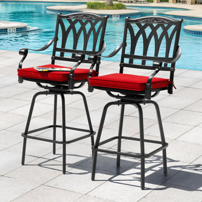 Ensemble de tabourets de bar pivotants en aluminium coulé E 2 pièces avec coussins en oléfine