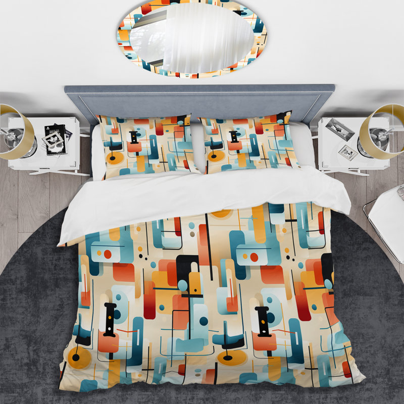 Urban Abstraction - Geometric Duvet Cover Set, Queen Duvet Cover + 2 Standard Shams