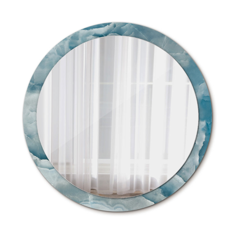 Huldar Glass Flat Wall Mirror, 100cm H x 100cm W, Black and White Marble Alcohol Ink Gold Veining