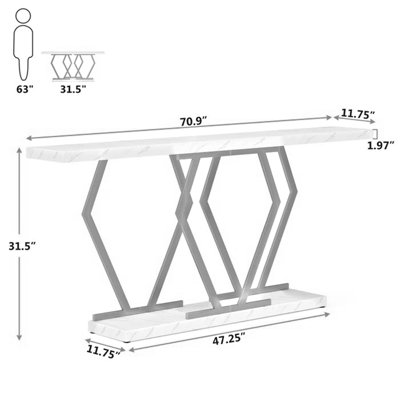 Console de 180 cm (70,9 po), table d'appoint moderne avec plateau en imitation marbre