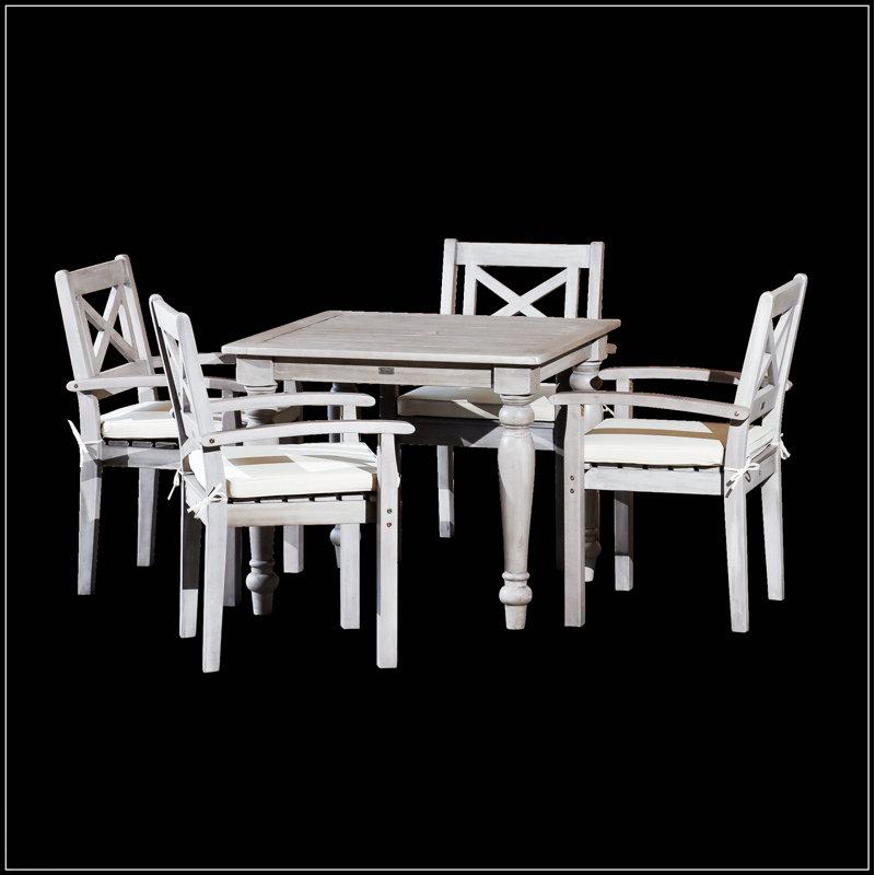 Table de salle à manger carrée en eucalyptus élégante et durable avec trou de parasol central pour l'extérieur