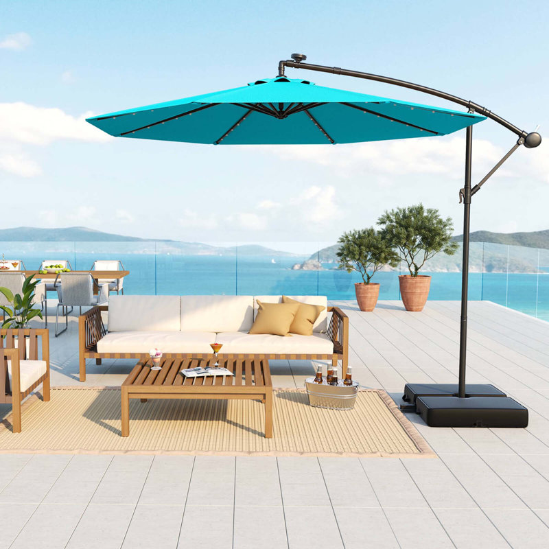 Parasol suspendu pour terrasse, 10 pieds, 32 lumières DEL, Turquoise