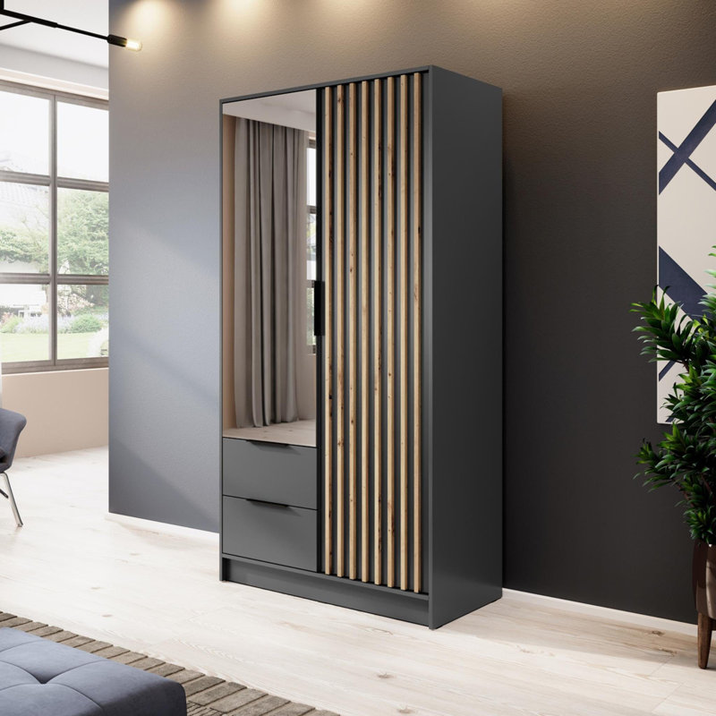 Anzovin 2 Door Wardrobe, Dark Grey