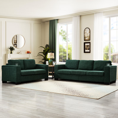 5 sièges modernes, revêtement, pieds en bois massif, coussin à ressorts hélicoïdaux, porte-gobelet amovible dans les accoudoirs