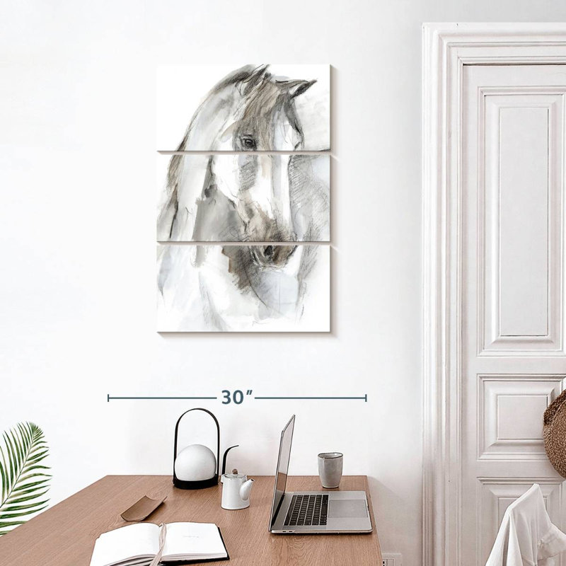Aquarelle Brampt, étude de chevaux I, H 32 po x l 20 po