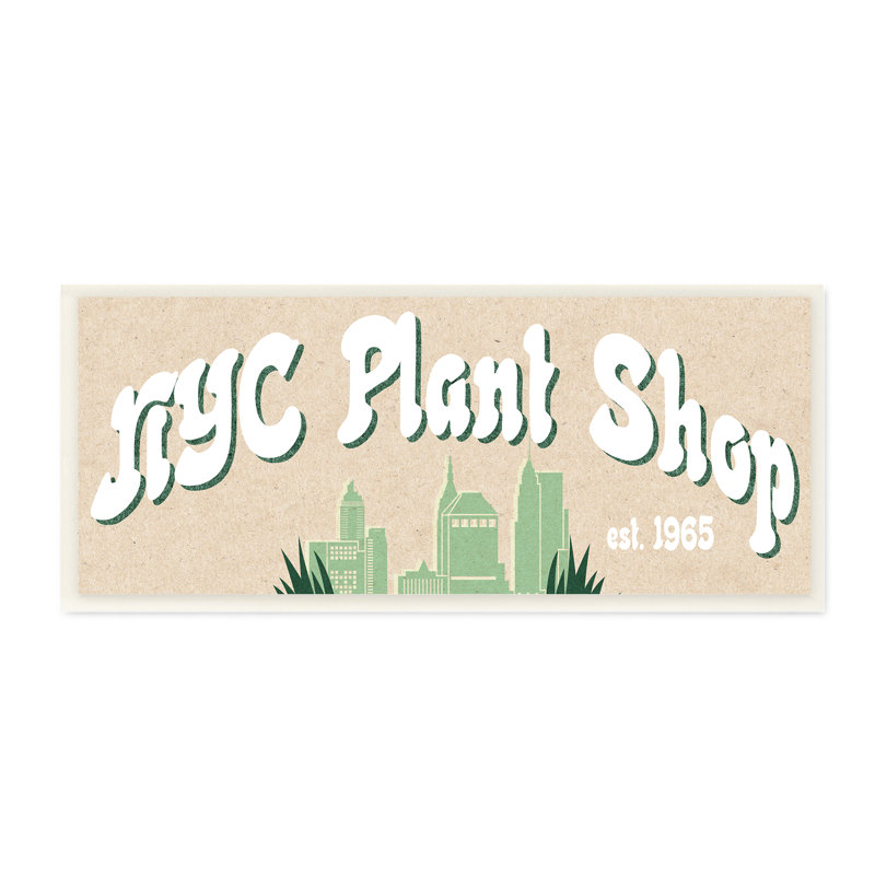 NYC Plant Shop Green Grass Skyline Est par Daphne Polselli, H 7 po x l 17 po, Plaque murale