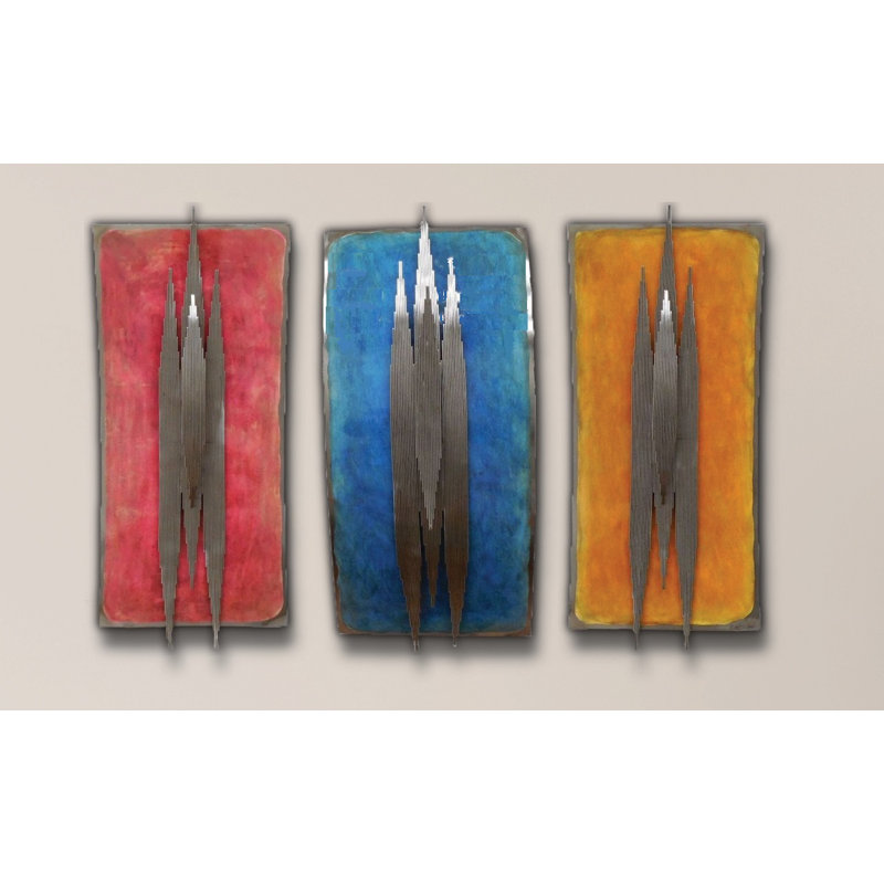 Tryptich Handmade Abstract And Geometric Wall Decor on Metal