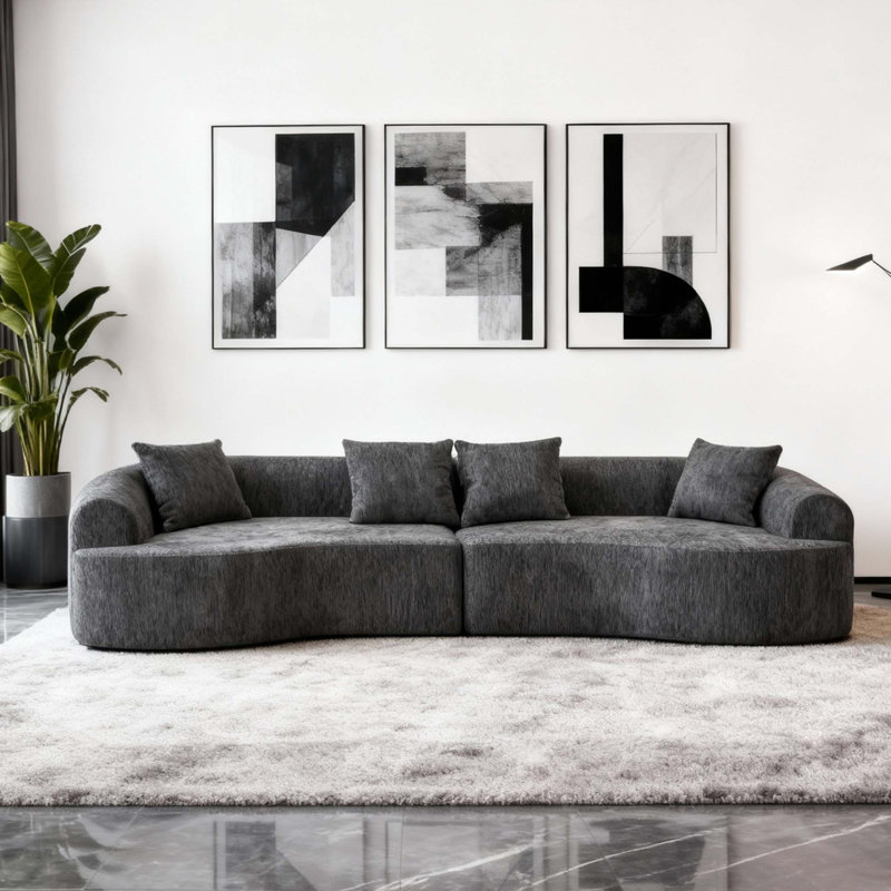 Curved Boneless Modular Sectional Sofa with Sleeper Function, Gray Chenille
