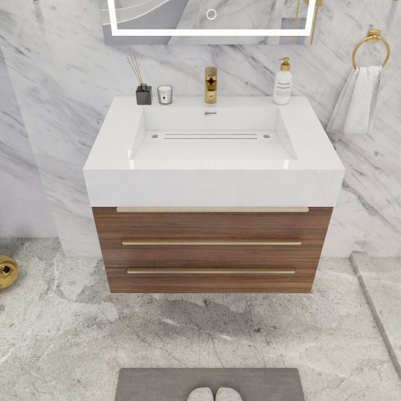 Ensemble de meuble-lavabo mural simple 29,5 po Glasgow, Palissandre, Blanc