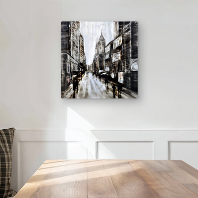 Busy gray street - Woman metal print for home decor